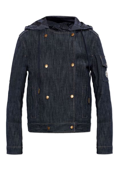 Moncler Diervilla Hooded Double-Breasted Denim Jacket