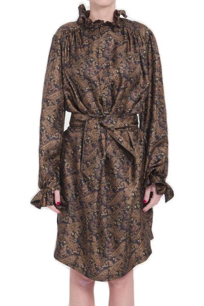 Saint Laurent Paisley Belted Long-Sleeved Dress