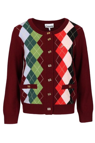 Ganni Crewneck Checked Cardigan