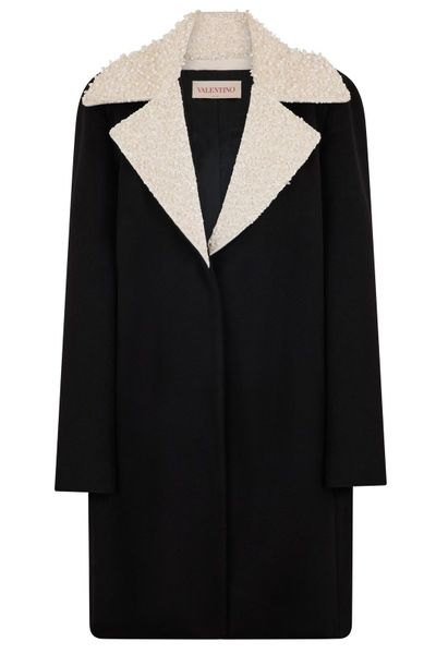 Valentino Shearling-Collar Single-Breasted Coat