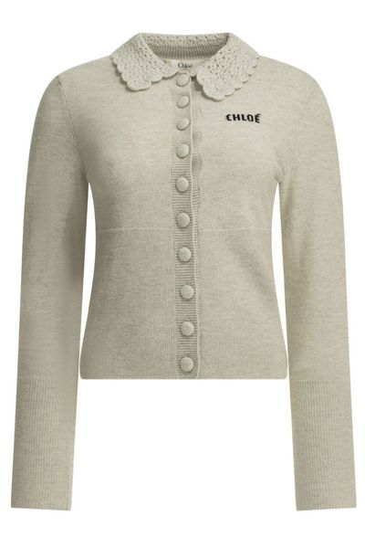 Chloé Guipure-Collar Logo Knitted Sweater