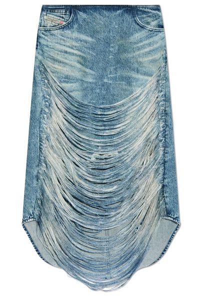 Diesel De-Plumy-Fsg Distressed Denim Skirt