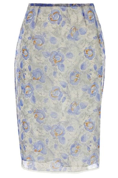 Prada High-Waist Floral-Printed Sheer Pencil Skirt