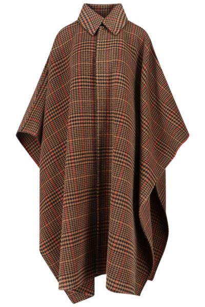 Saint Laurent Plaid Short-Sleeved Cape