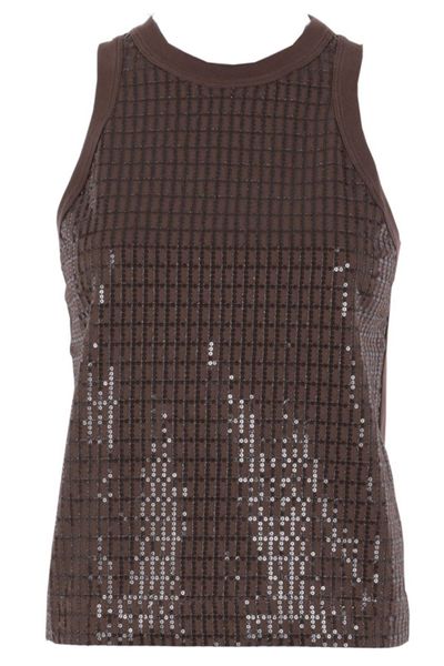 Brunello Cucinelli Dazzling Check Embroidery Jersey Top