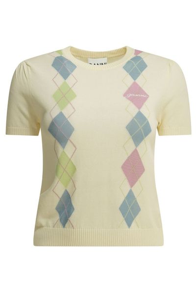 Ganni Argyle Short-Sleeve Knitted Top