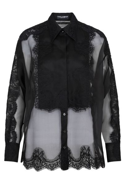 Dolce & Gabbana Floral Lace-Detailed Semi-Sheer Buttoned Shirt
