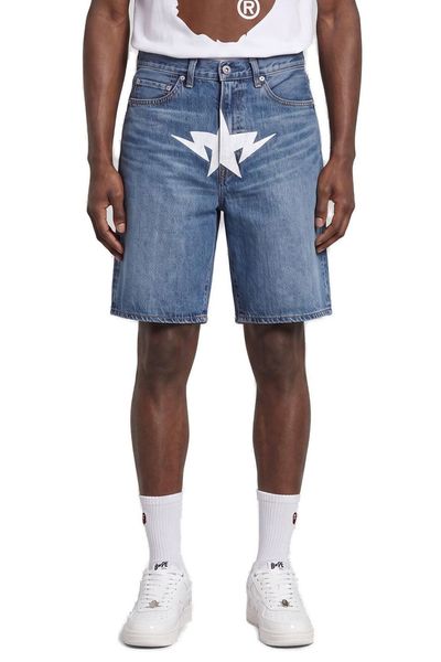 A BATHING APE® Star-Print Logo Patch Denim Shorts