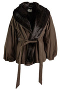 Prada Belted Faux Fur-Trim Coat