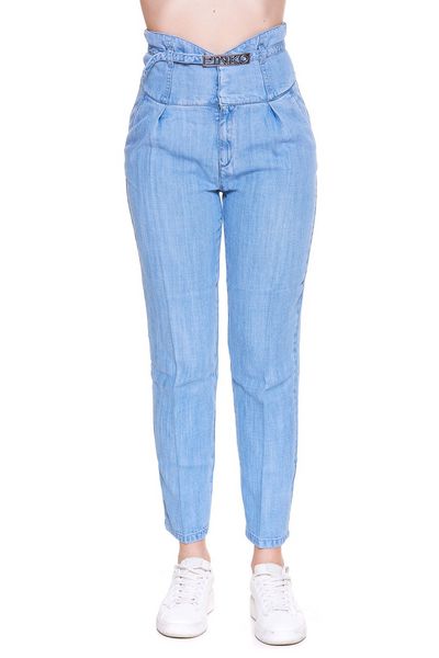 Pinko Logo Plaque Belted Cropped Jeans