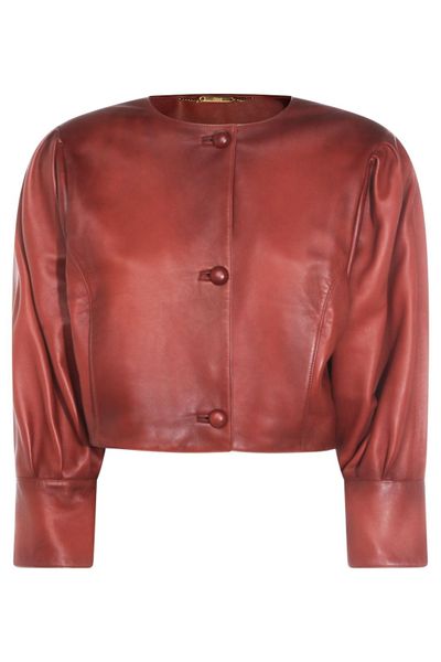 Chloé Collarless Leather Cropped Jacket