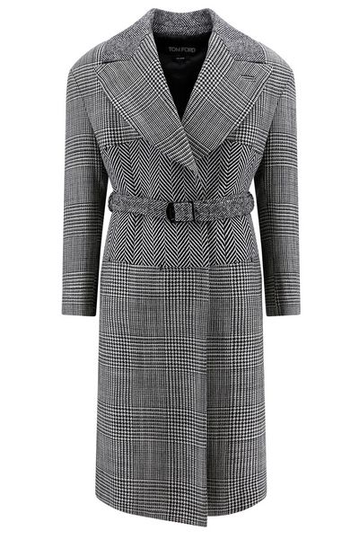 Tom Ford Houndstooth-Pattern Straight Hem Belted Coat