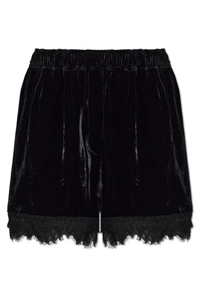 Ganni Lace-Trim Velvet Shorts
