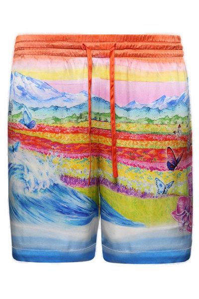 Casablanca Landscape-Wave Print Drawstring Shorts
