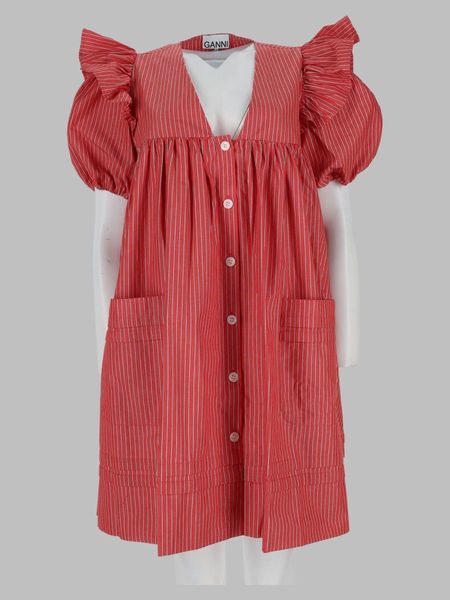 Ganni Striped Ruffled Shirt Dress