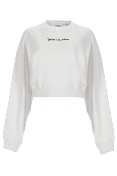 Off-White Embroidered Arrow Script Crop Crewneck Sweatshirt