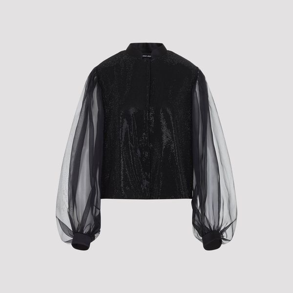 Giorgio Armani Sheer Sleeve Embroidered Top