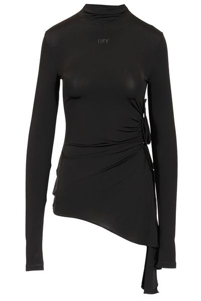 Off-White Draped High Neck Mini Dress