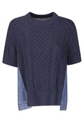 Sacai Cable Knit Panel Knitted Top