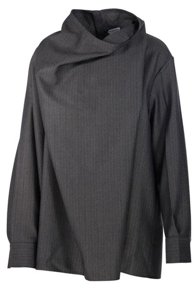 Bottega Veneta Stripe Patterned Draped Collar Shirt