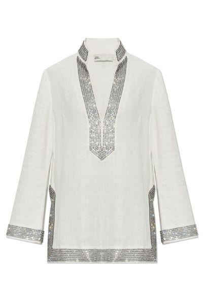 Tory Burch Embellished V-Neck Tunic Top