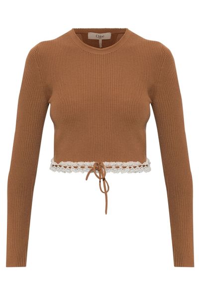Chloé Lace-Trimmed Cropped Knitted Sweater