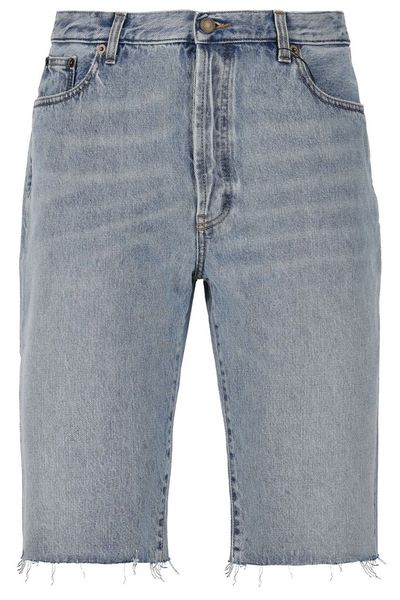 Saint Laurent Raw-Cut Edge Knee-Length Denim Shorts