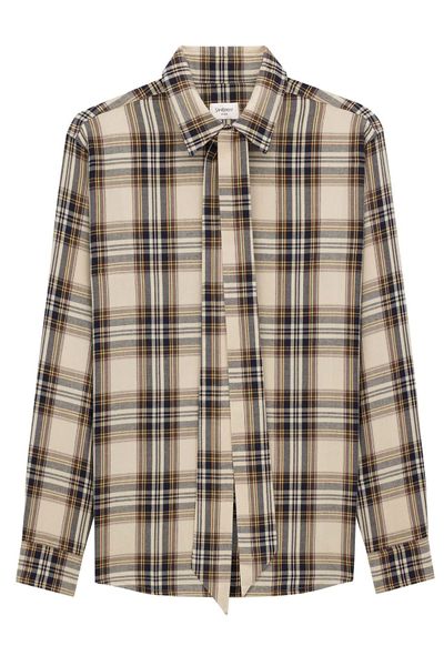Saint Laurent Tie-Detailed Checkered Shirt