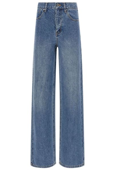 Self-Portrait Embellished Denim Straight Leg Jeans