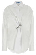 Prada Gathered Button-Up Poplin Shirt