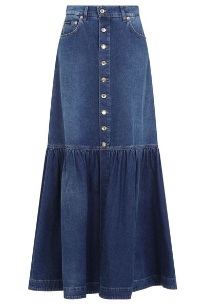 Dolce & Gabbana Logo Plate Midi Denim Skirt