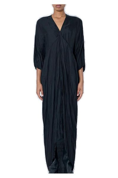 Rick Owens Tommy Gathered V-Neck Draped Maxi Dress