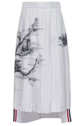 Thom Browne Pleated Bird Printed Midi Skirt