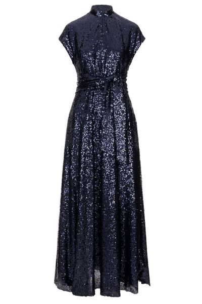 Kiton Sequin Embellished Belted A-Line Dress