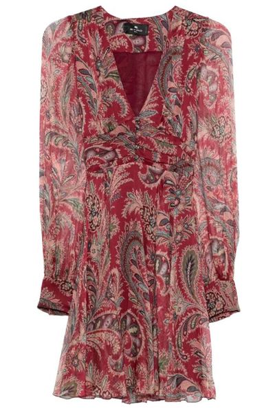 Etro Paisley Printed V-Neck Long-Sleeved Mini Dress