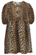 Ganni Leopard Printed Balloon Sleeved Mini Dress