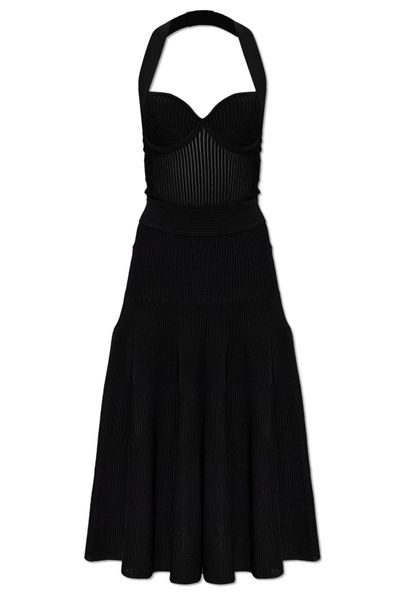 Balmain Halterneck Pleated Knit Midi Dress