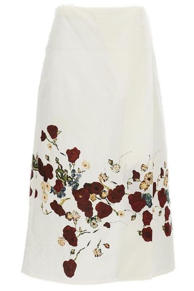 Khaite Floral Printed Midi Skirt