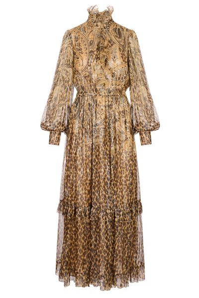 Etro Puff Sleeved Paisley Leopard-Printed Maxi Dress