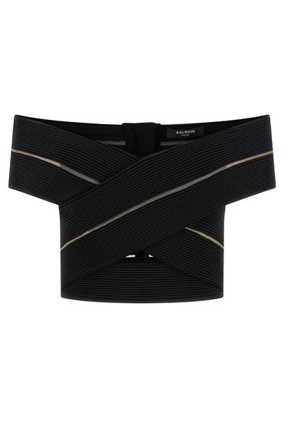 Balmain Off-The-Shoulder Cropped Top
