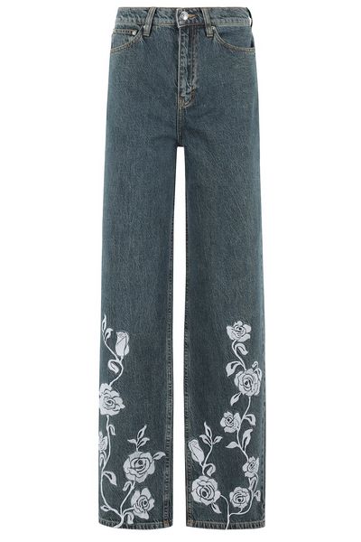 ROTATE Rose Printed Straight-Leg Jeans