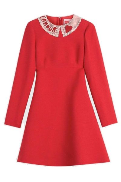 Valentino Lamour Crewneck Long-Sleeved Dress