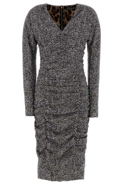Dolce & Gabbana Chevron Printed Cady Midi Dress