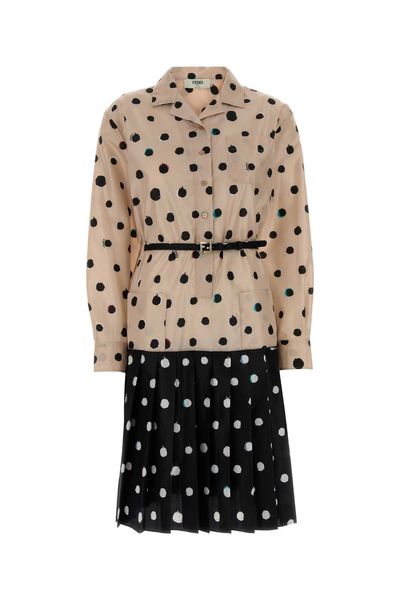 Fendi Falena Dots Printed Beted Midi Shirt Dress
