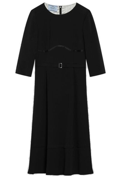 Prada Crewneck Belted Dress
