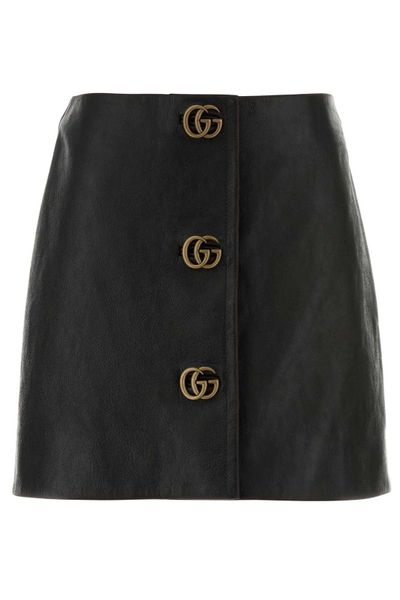 Gucci GG Embellished Leather Mini Skirt