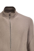 Fedeli Ribbed Stand Collar Zip Cardigan