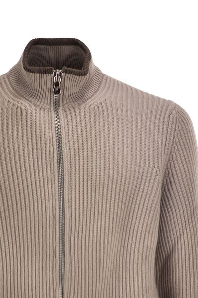 Fedeli Ribbed Stand Collar Zip Cardigan
