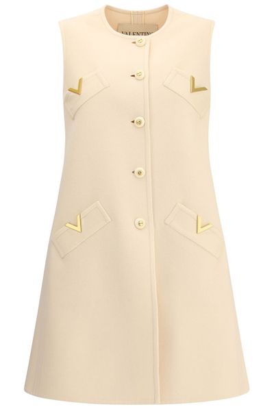 Valentino VGold Button-Up Crewneck Dress