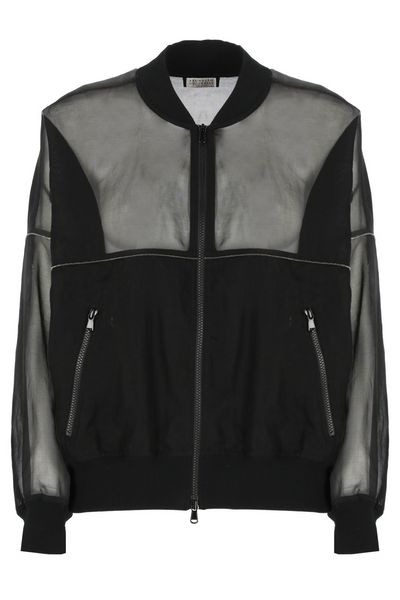 Brunello Cucinelli Shiny Trim Organza Bomber Jacket
